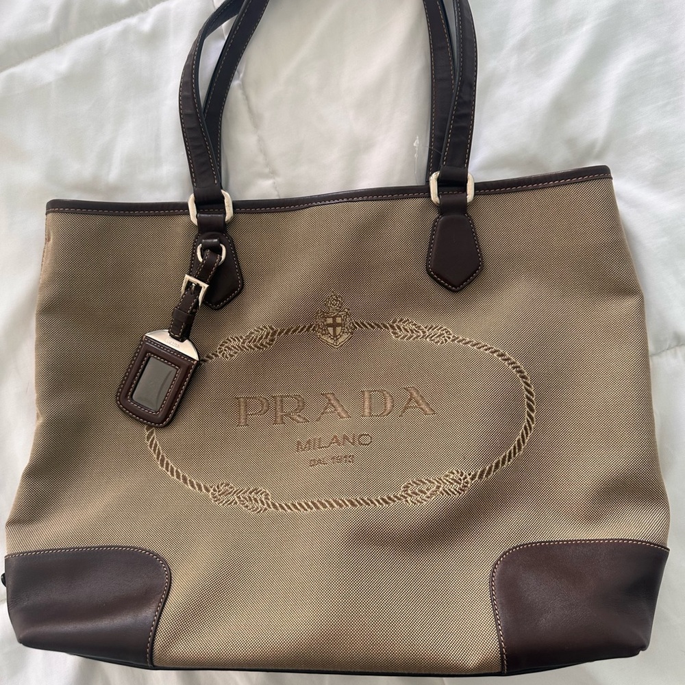 Prada Vintage Canvas and Leather Shoulder Bag